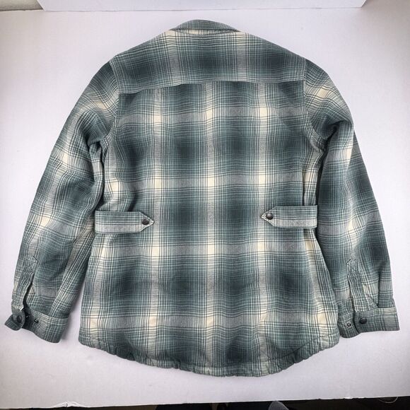 Carhartt Women's Jacket Large Fleece Lined Sherpa Flannel Snap Plaid Green - Picture 6 of 10
